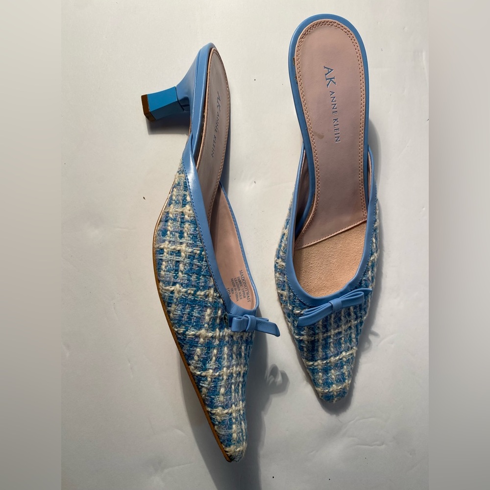 Anne Klein Blue Tweed Pointed Toe Mules - Picture 10 of 13
